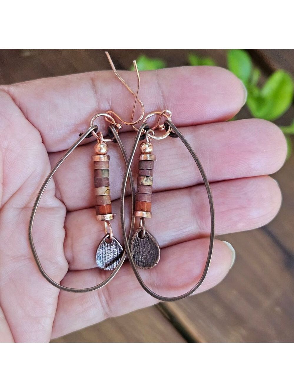 Artisan Bohemian Ethnic Copper Women's Dangle Lightweight Earrings - Picture 2 of 3